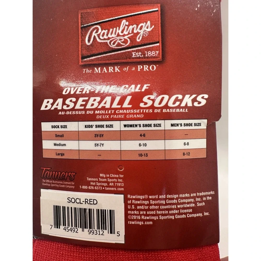 Rawlings Over The Calf Baseball Socks Red Large 2 Pair Mens 8-12 New